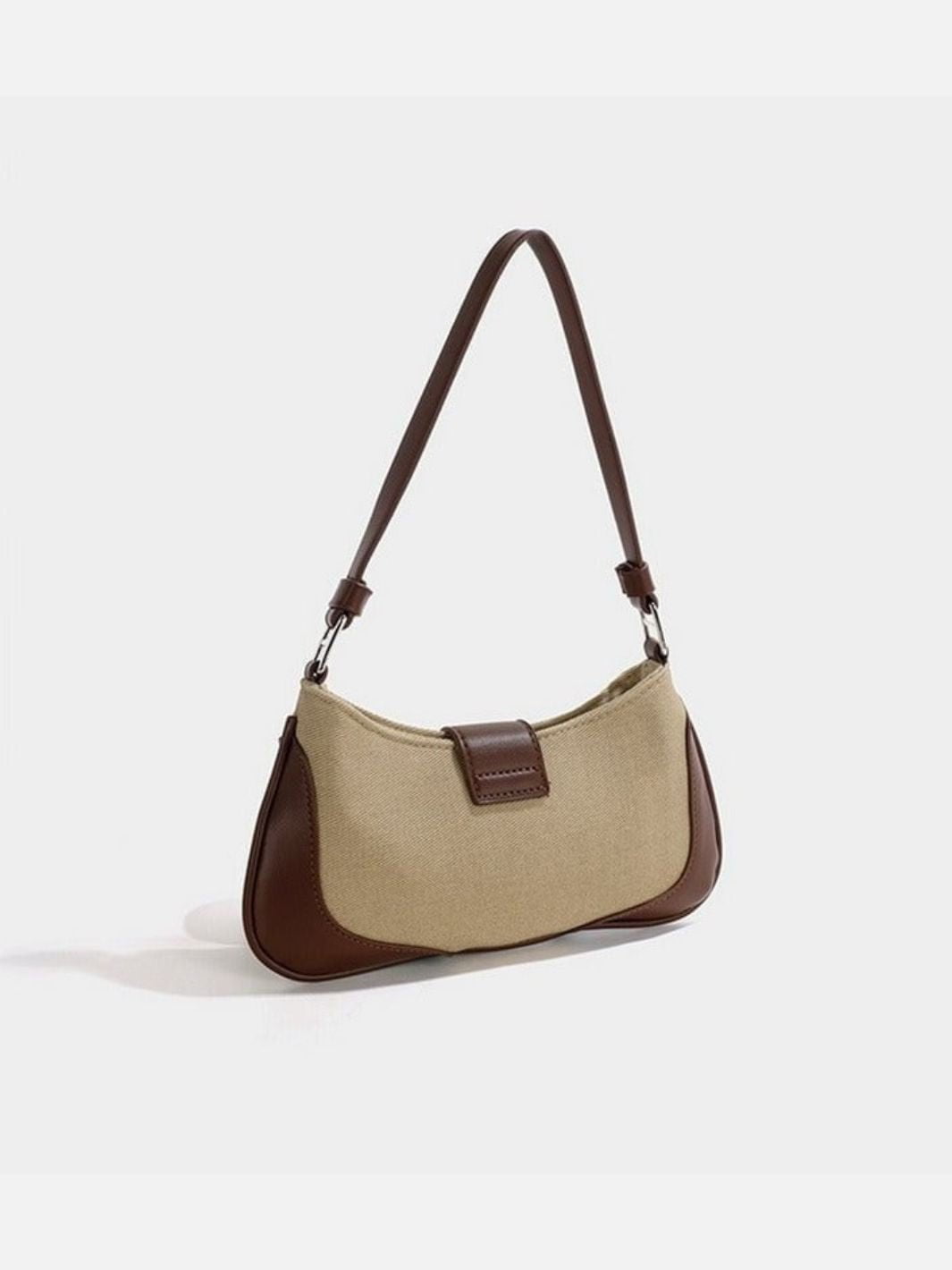 Bolso baguette de lona y piel