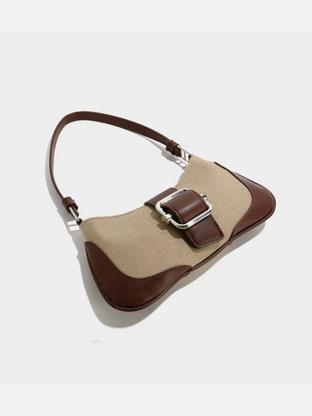 Bolso baguette de lona y piel