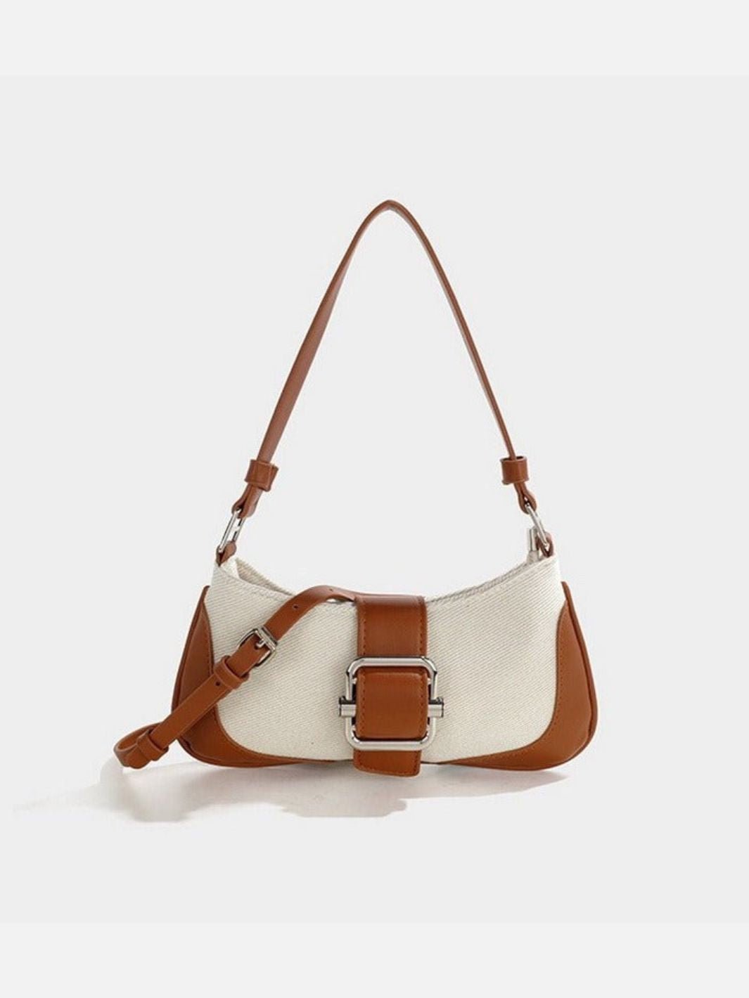 Sac baguette toile et cuir camel