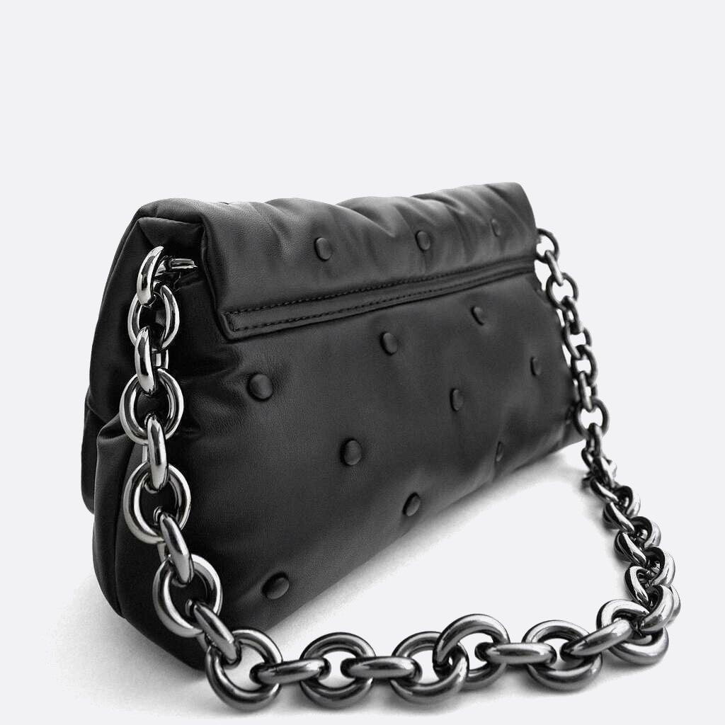 Black quilted bag with chain