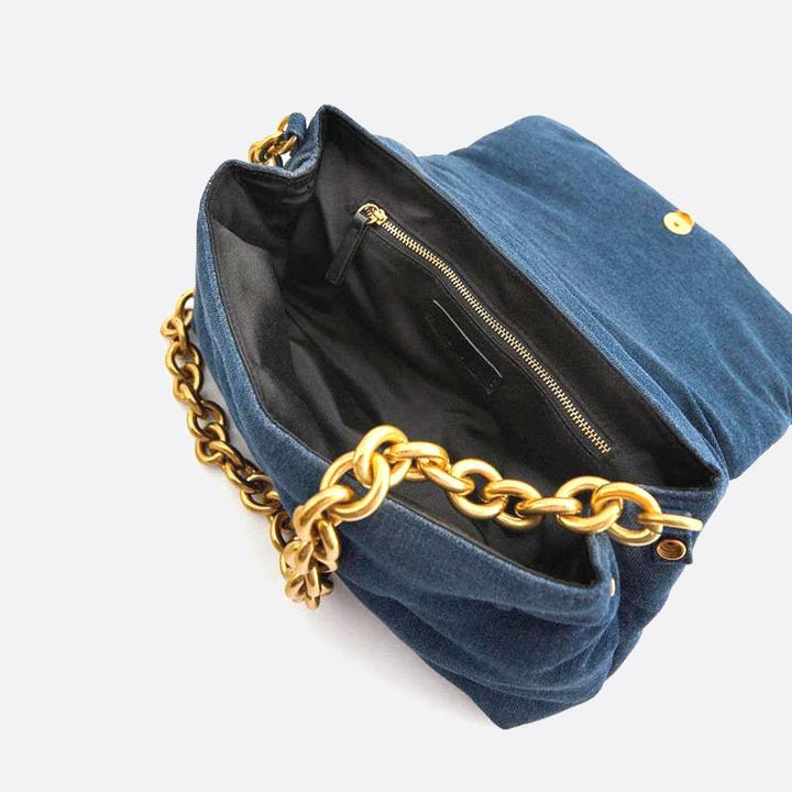 Bolso de hombro con cadena en denim acolchado