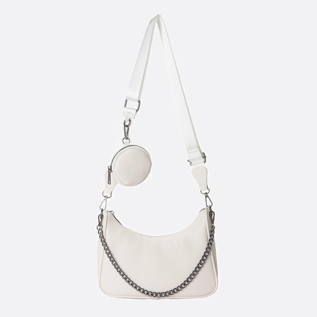 sac bandoulière cuir blanc avec porte monnaie