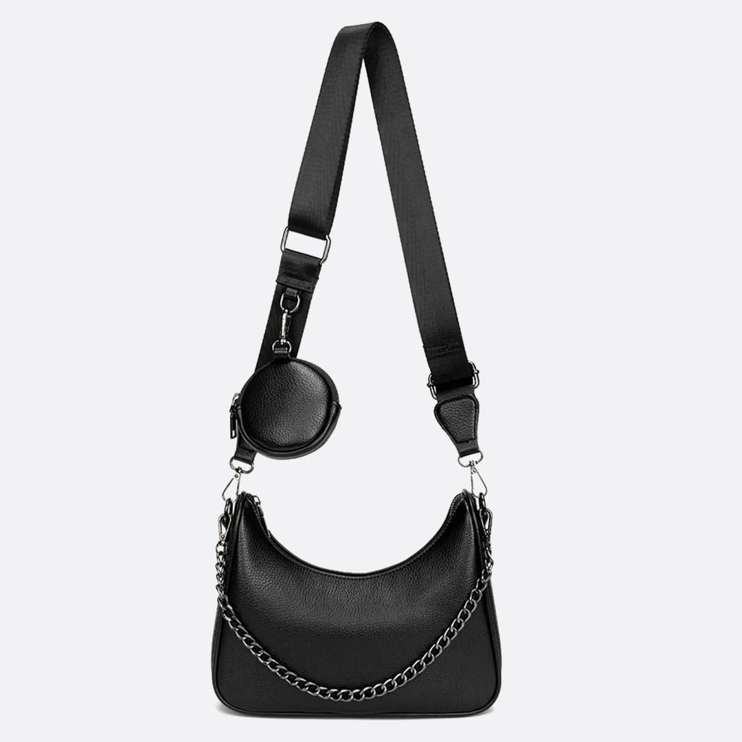 sac bandoulière cuir noir avec porte monnaie