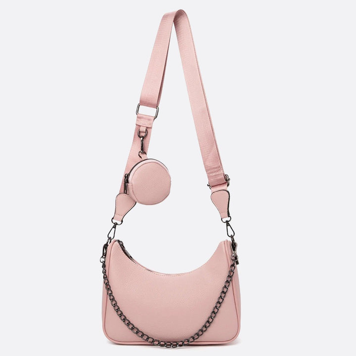 sac bandouliere cuir rose avec porte monnaie