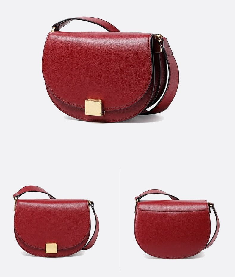 sac bandoulière cuir rouge femme demi-lune