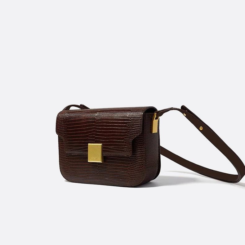 sac bandoulière cuir marron femme effet lézard