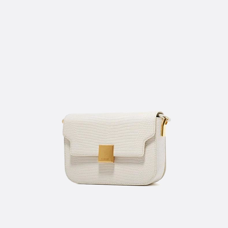 sac bandoulière cuir blanc effet lézard