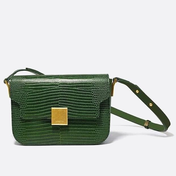 sac bandoulière cuir vert effet lézard