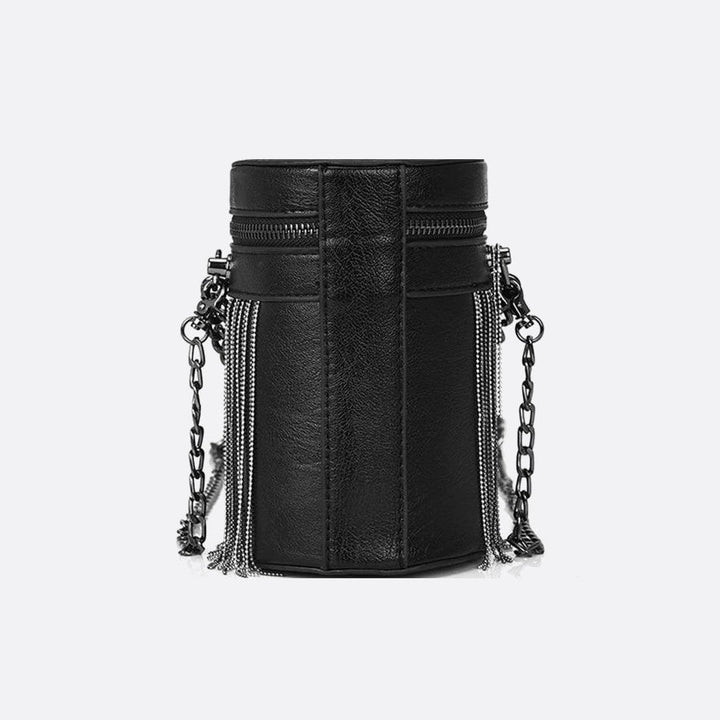 Black leather cylindrical bag 