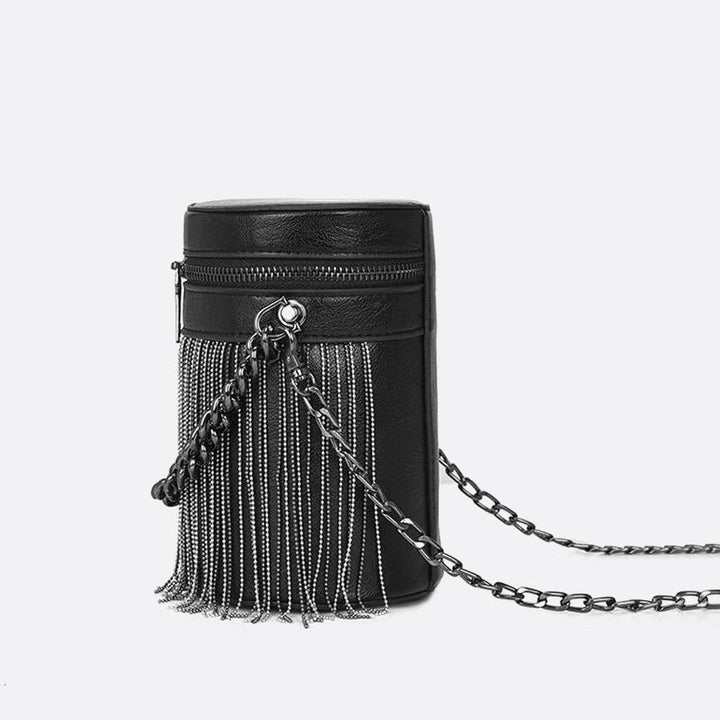 sac cylindrique cuir bandoulière chaine noir