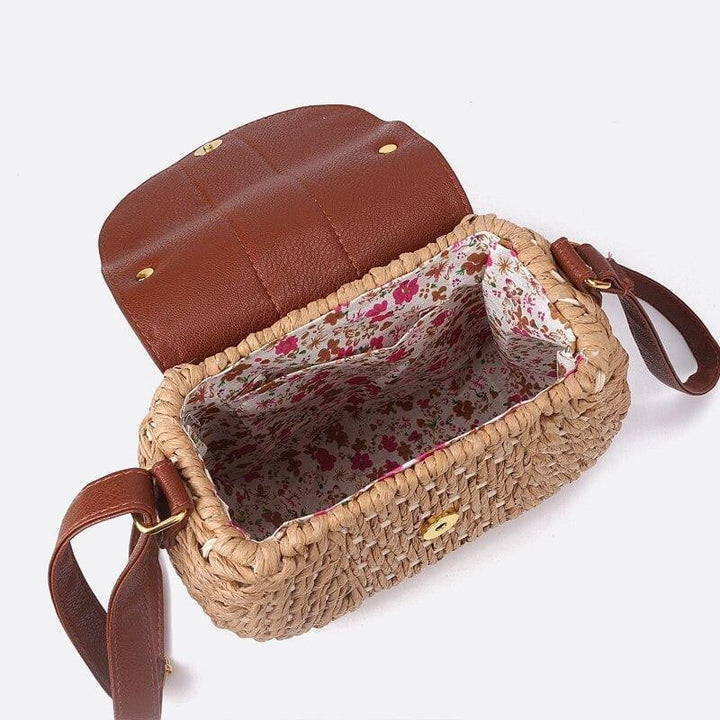 sac bandoulière femme corde de paille intérieur fleurs roses