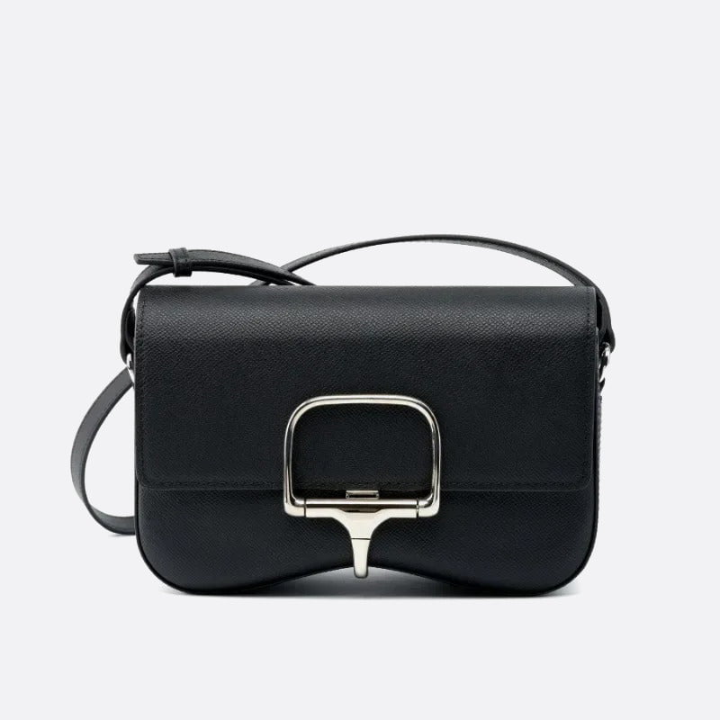 sac bandoulière cuir lisse noir