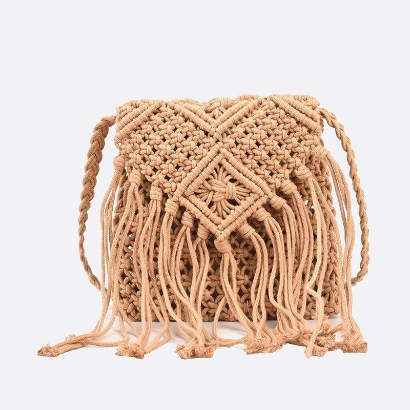 sac macramé beige