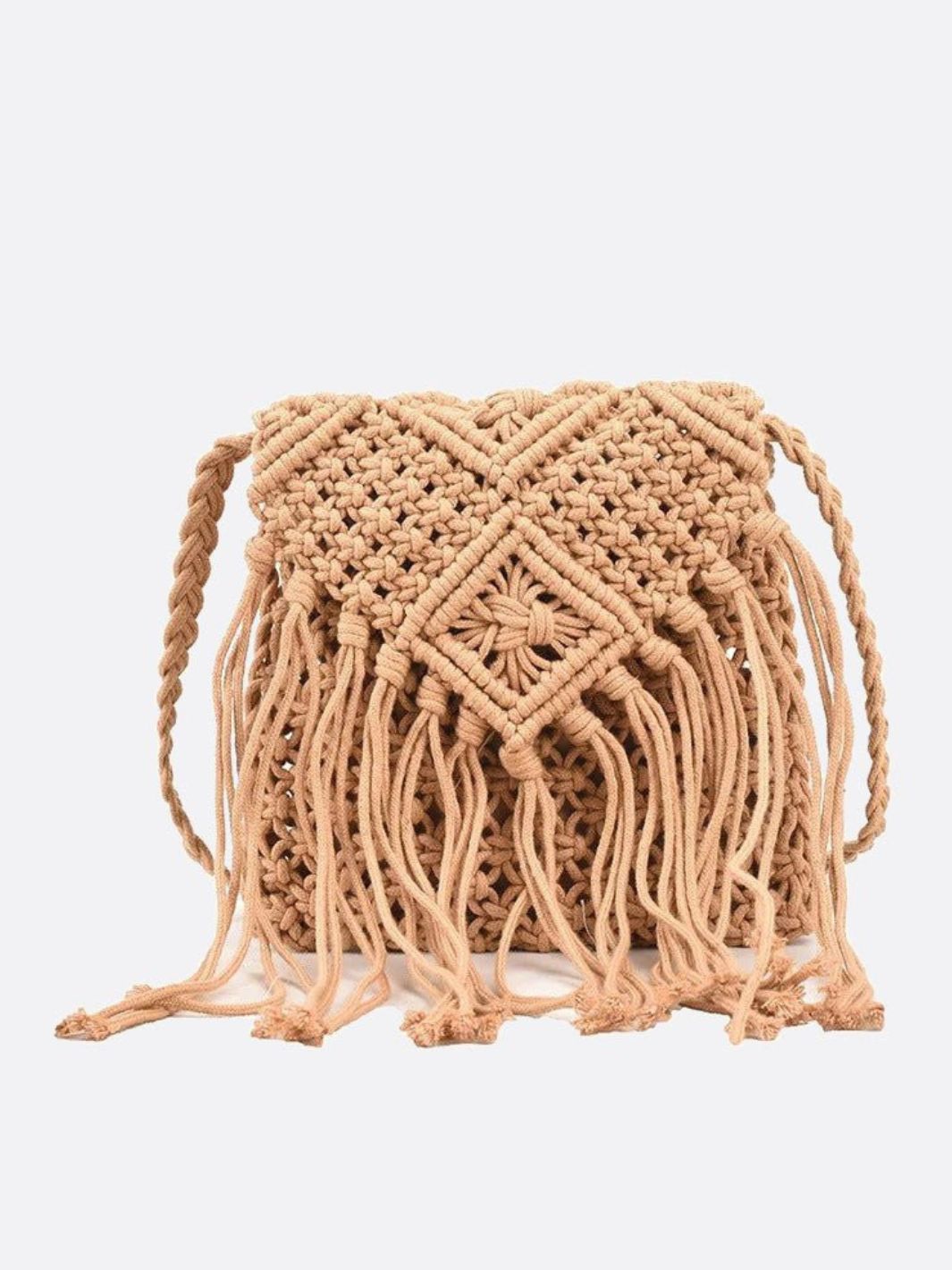 sac macramé beige