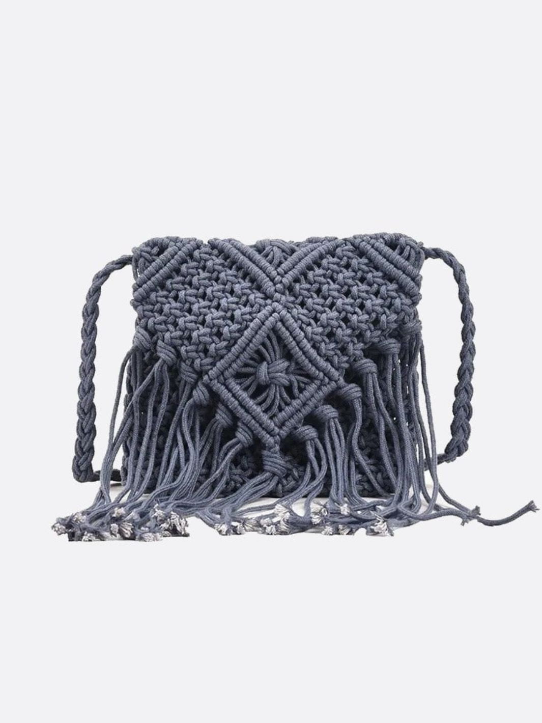 sac macramé bleu canard