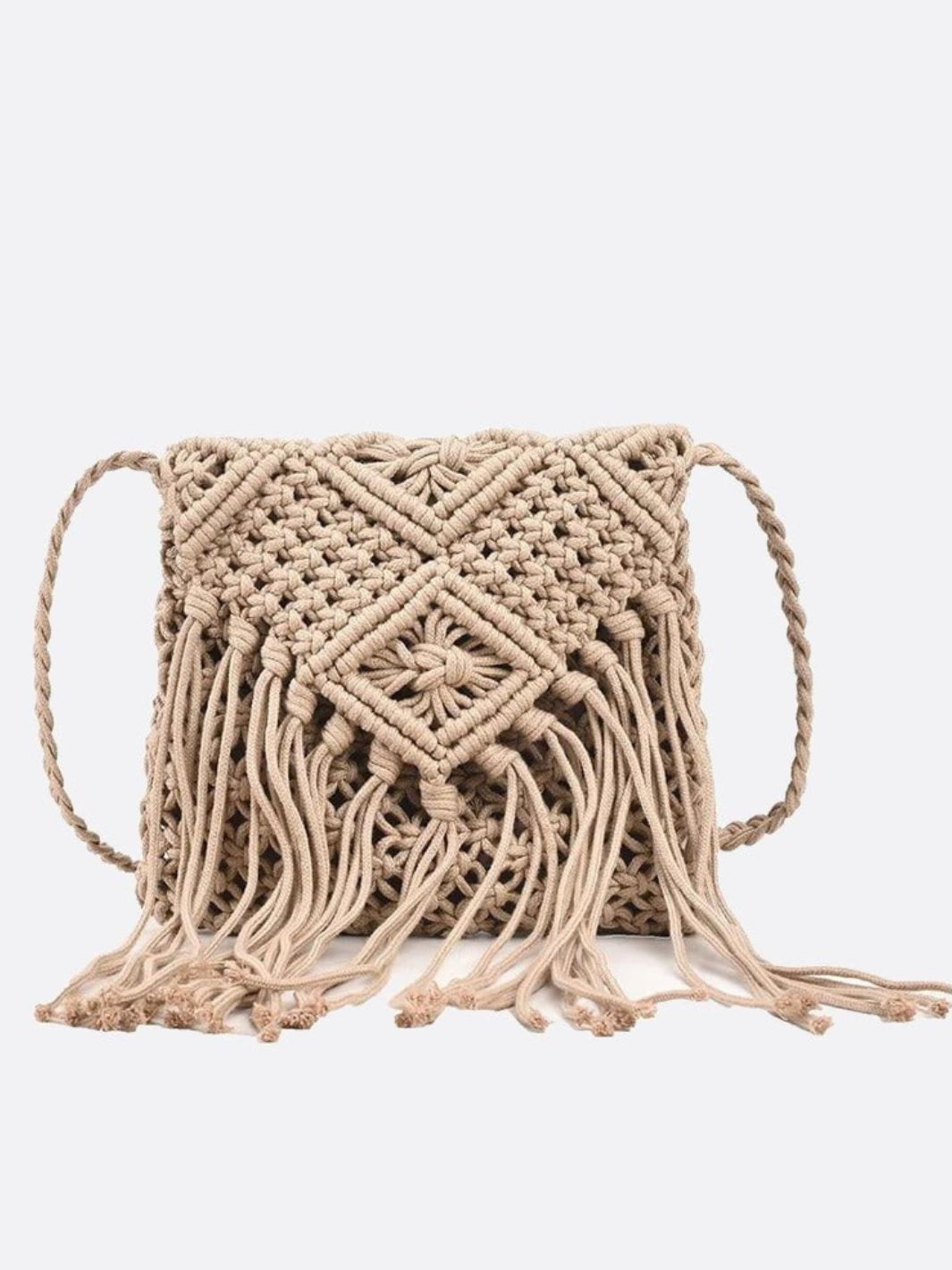 sac macramé kaki clair