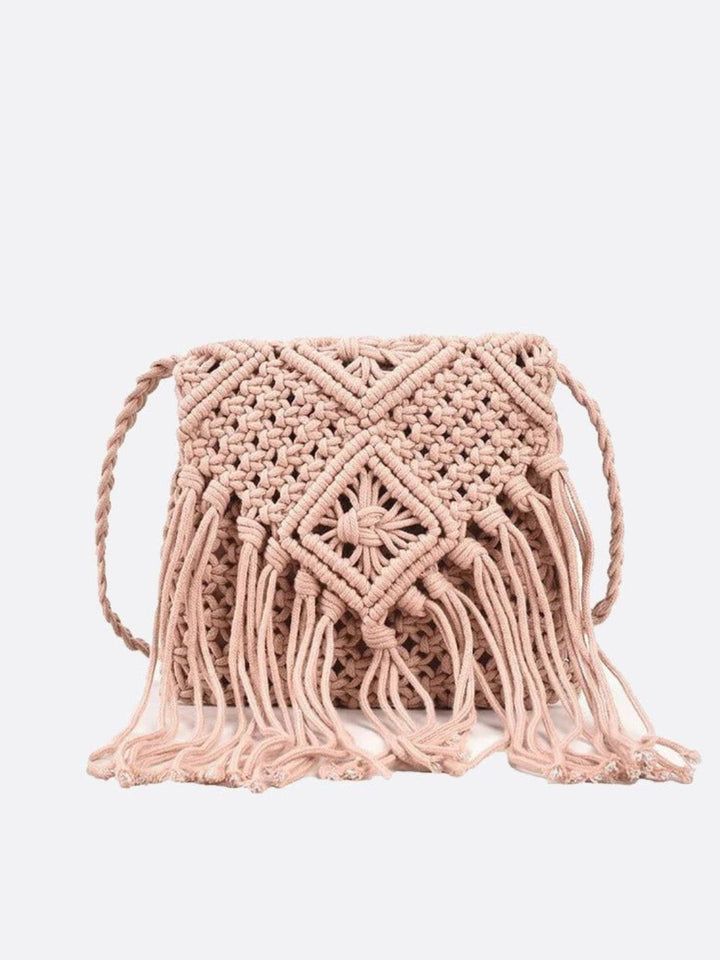 sac macramé rose pâle