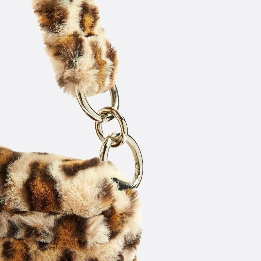 Leopard faux fur shoulder bag