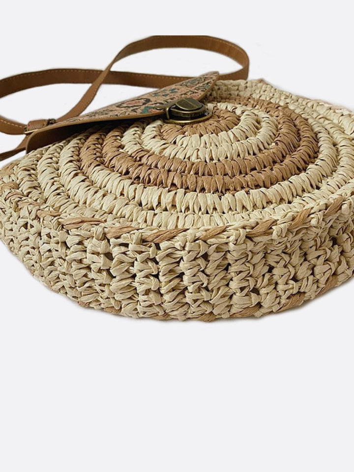 Round straw shoulder bag