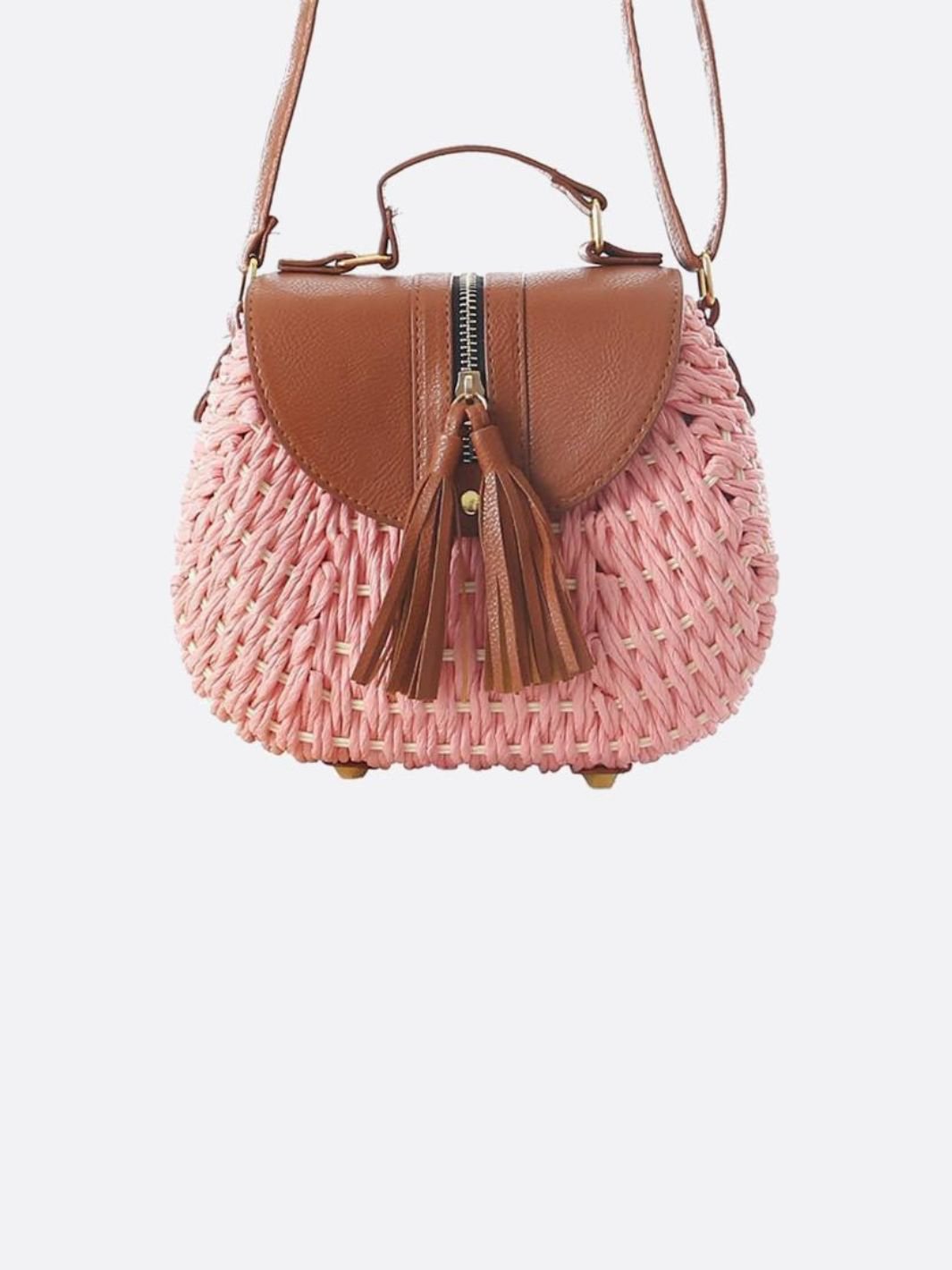 Sac besace paille rose pâle