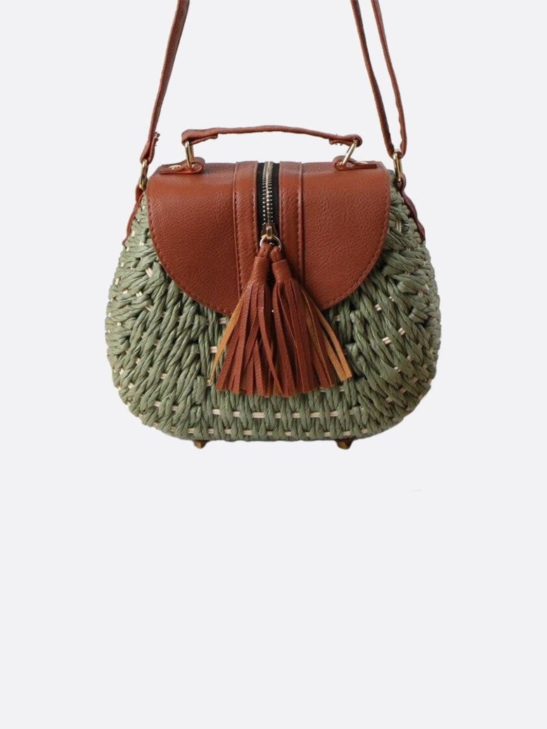 Sac besace paille vert