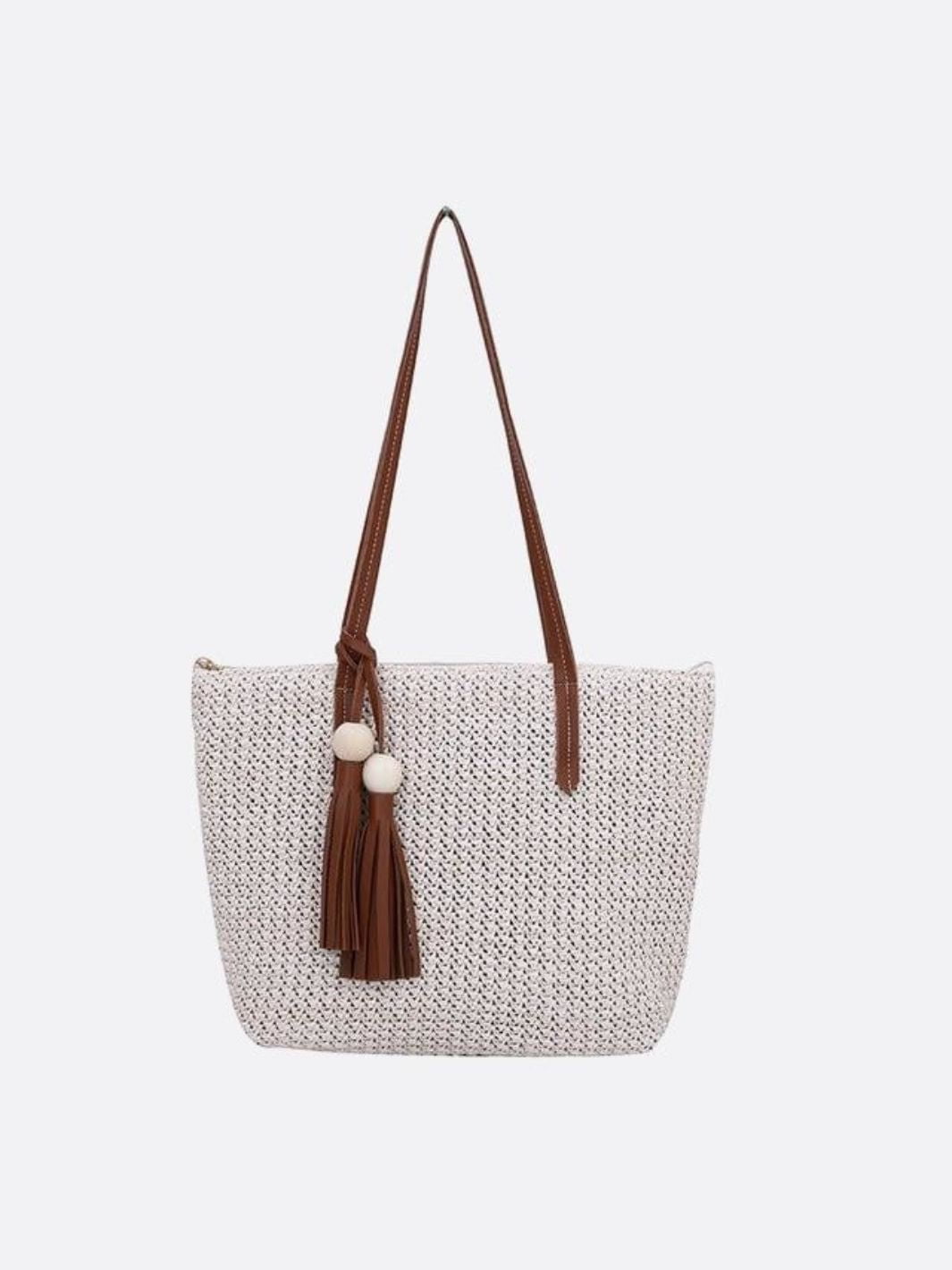 Sac bohème paille gris clair