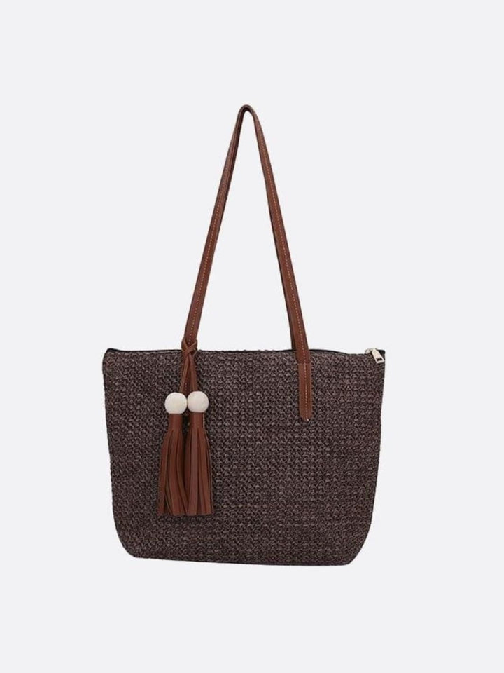 Sac bohème paille gris foncé