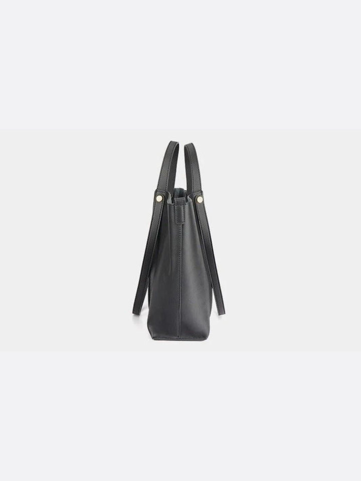 Leather tote bag with removable pouch