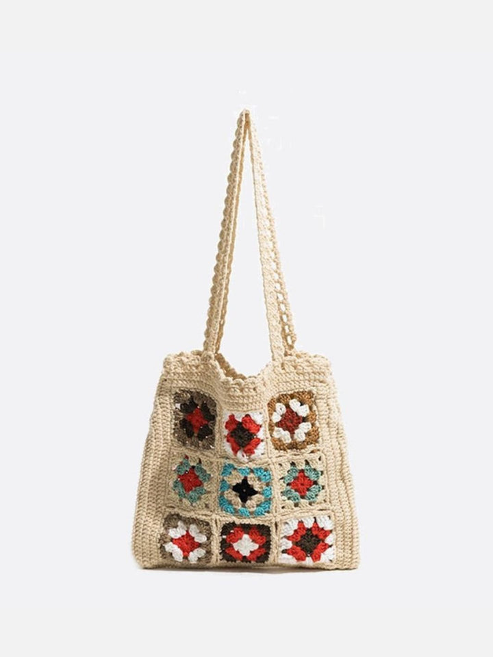 Sac cabas coton et crochet beige