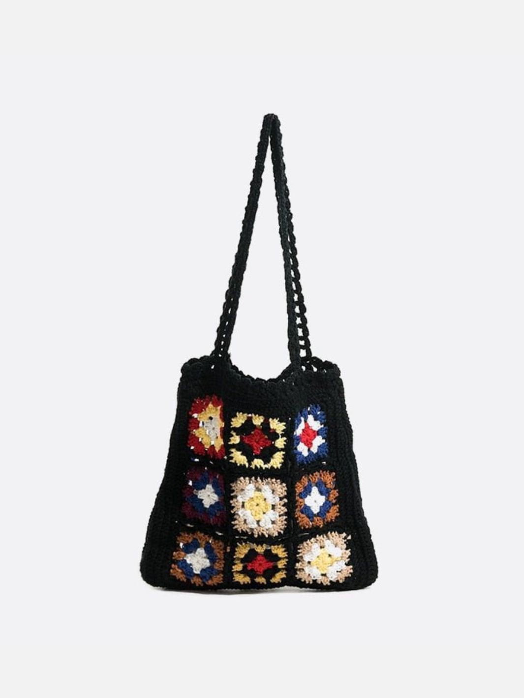 Sac cabas coton et crochet noir