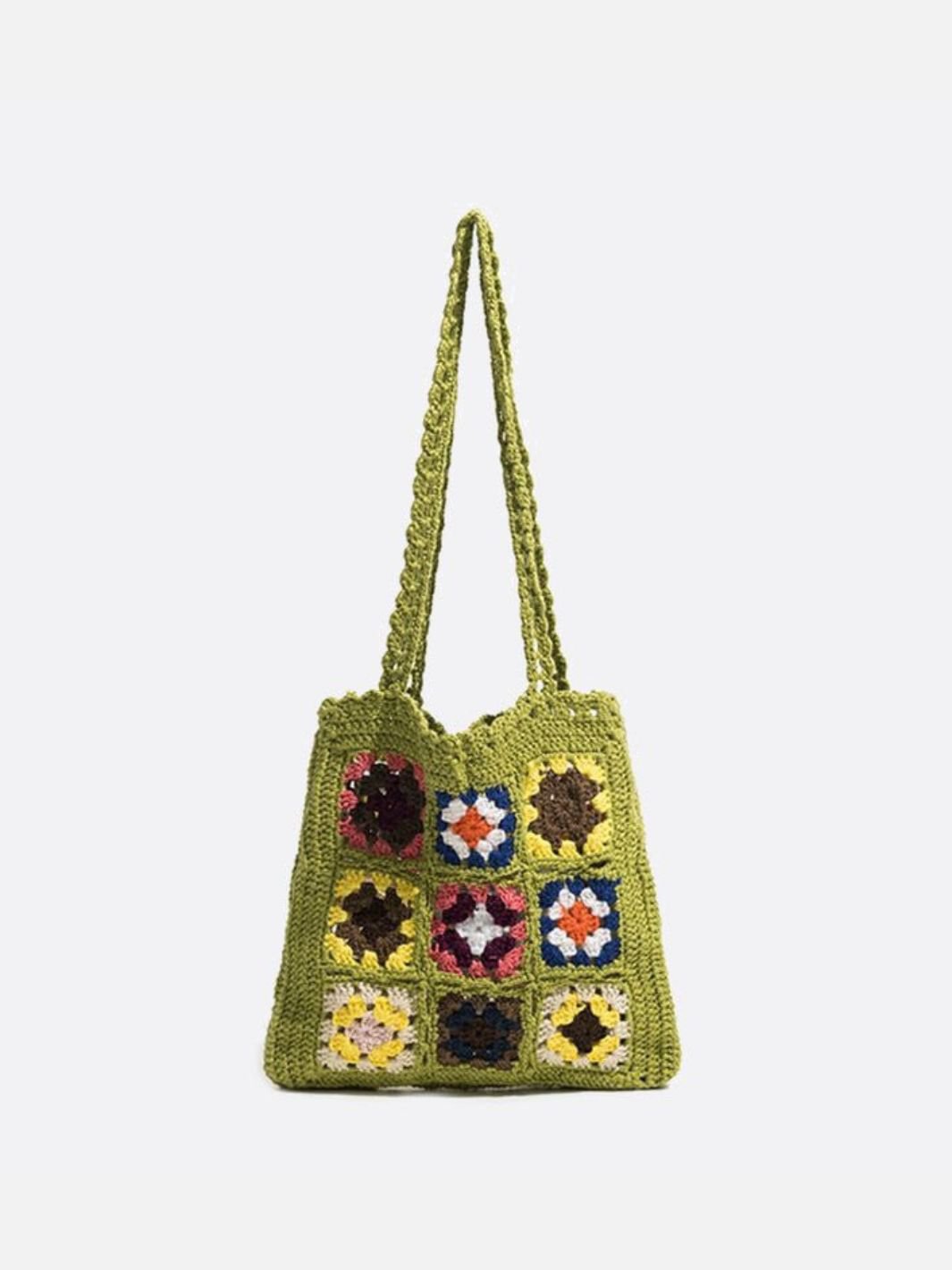 Sac cabas coton et crochet vert