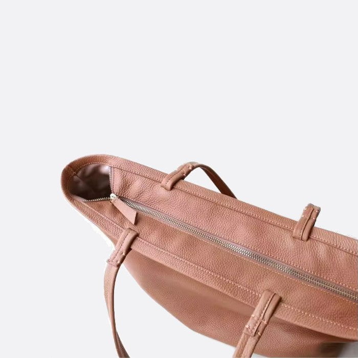 Leather tote bag with zipper