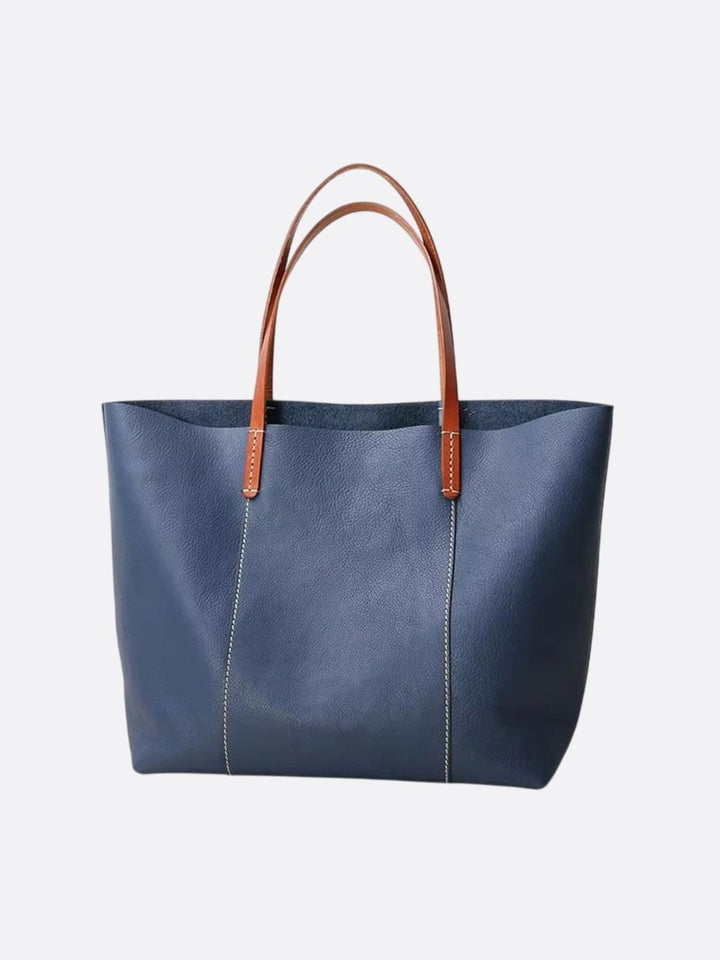 sac cabas cuir souple bleu marine