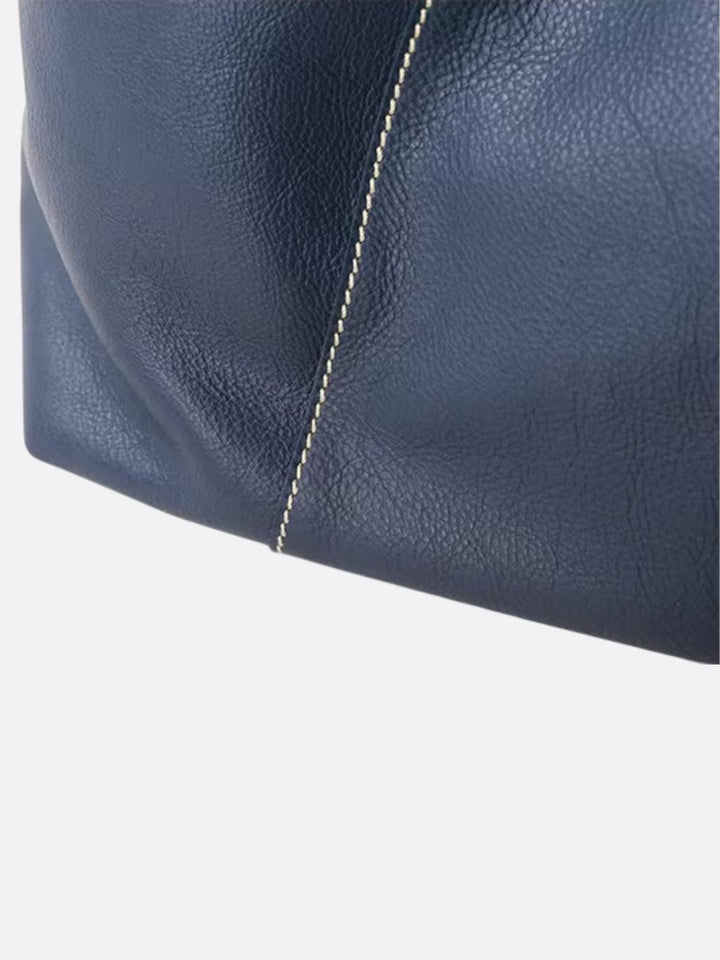 Navy blue leather tote bag