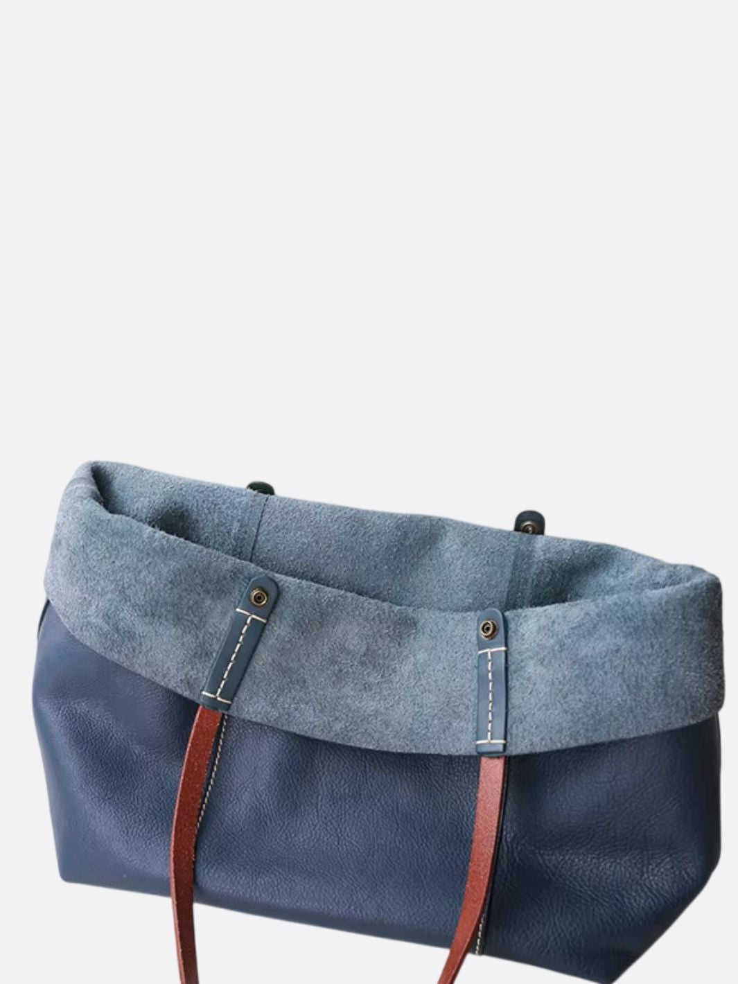 Navy blue leather tote bag