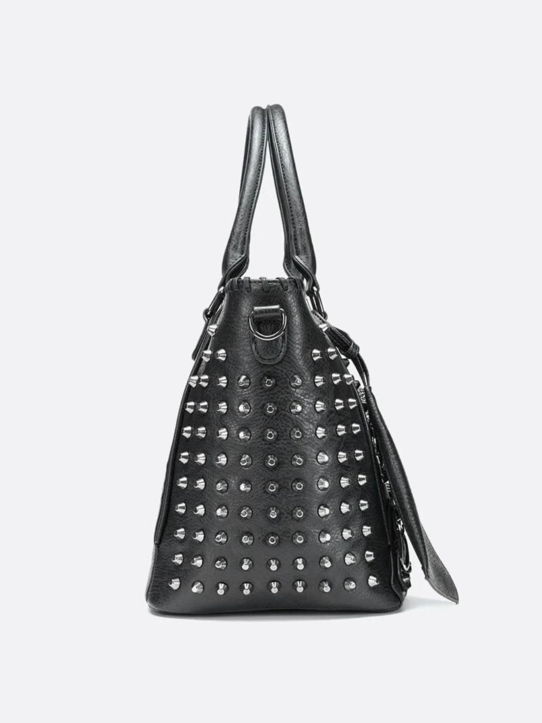 Black studded leather tote bag