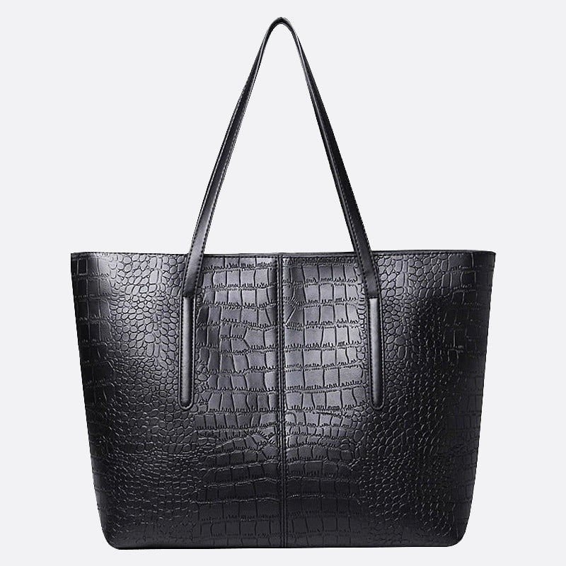 sac cabas cuir effet croco noir