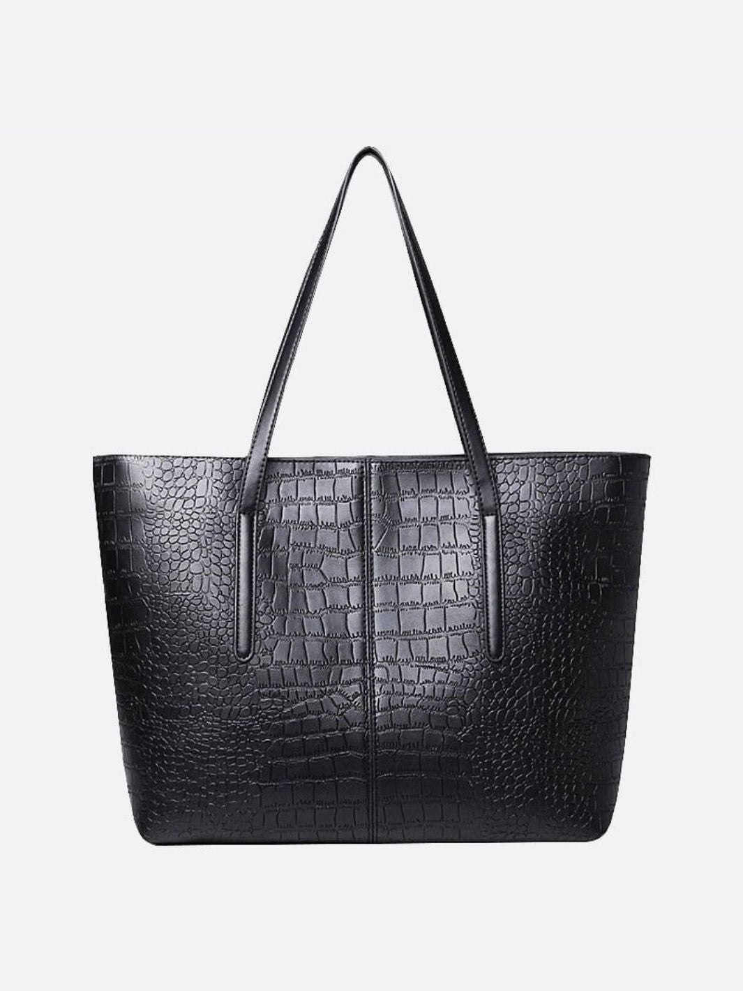 Sac cabas effet croco en cuir noir