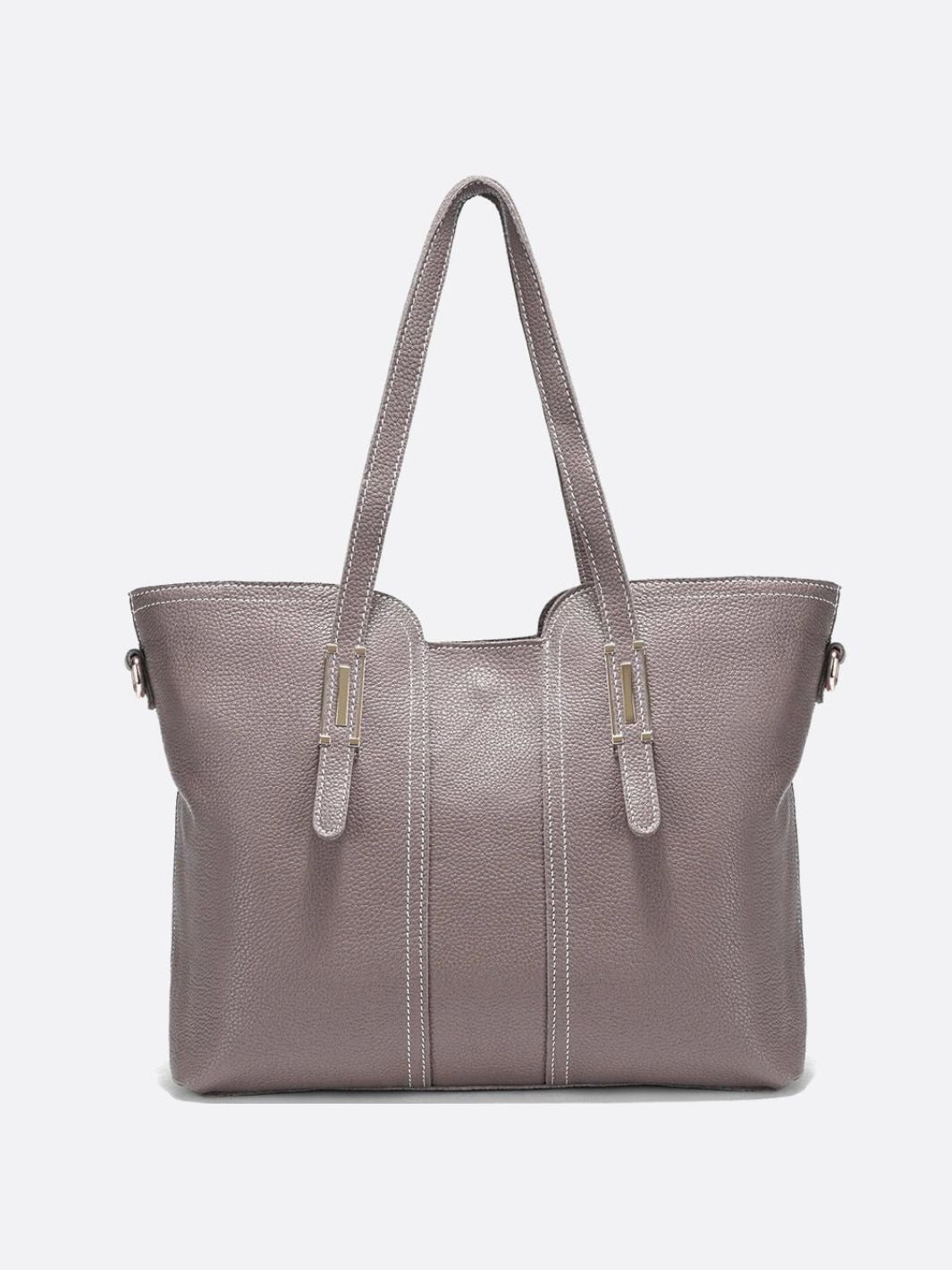 sac cabas cuir grainé gris clair