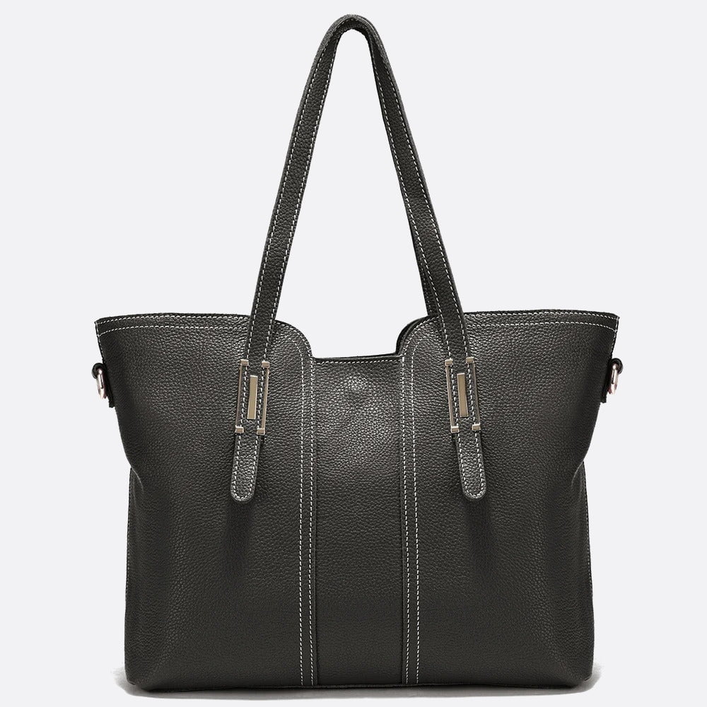 sac cabas cuir grainé noir