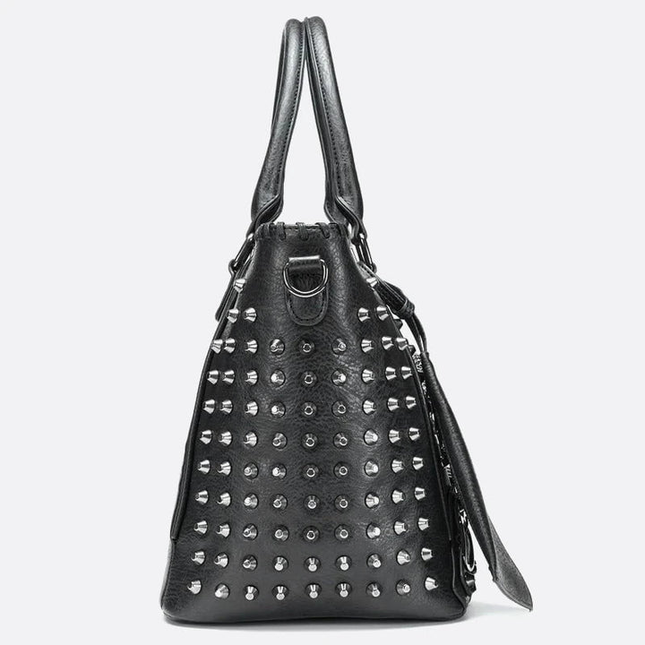 Leather tote bag with studs