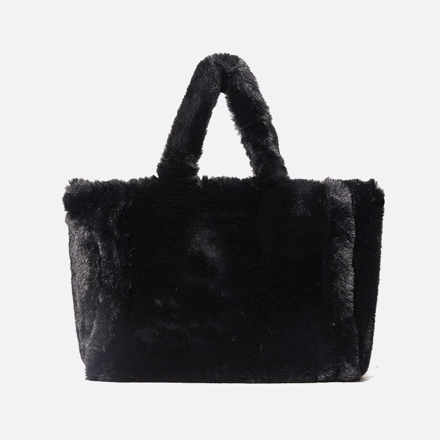 Sac cabas fausse fourrure noir