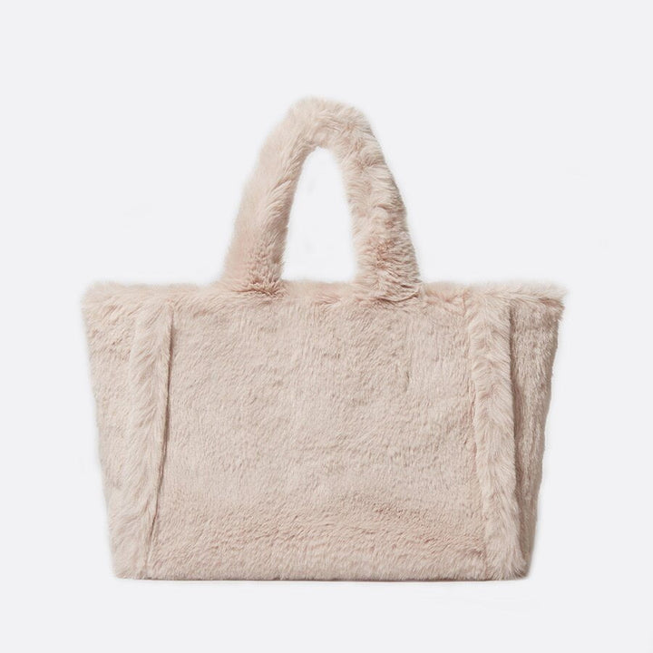 Sac cabas fausse fourrure rose pale