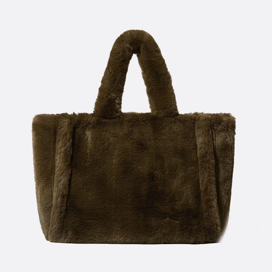 Sac cabas fausse fourrure vert foncé