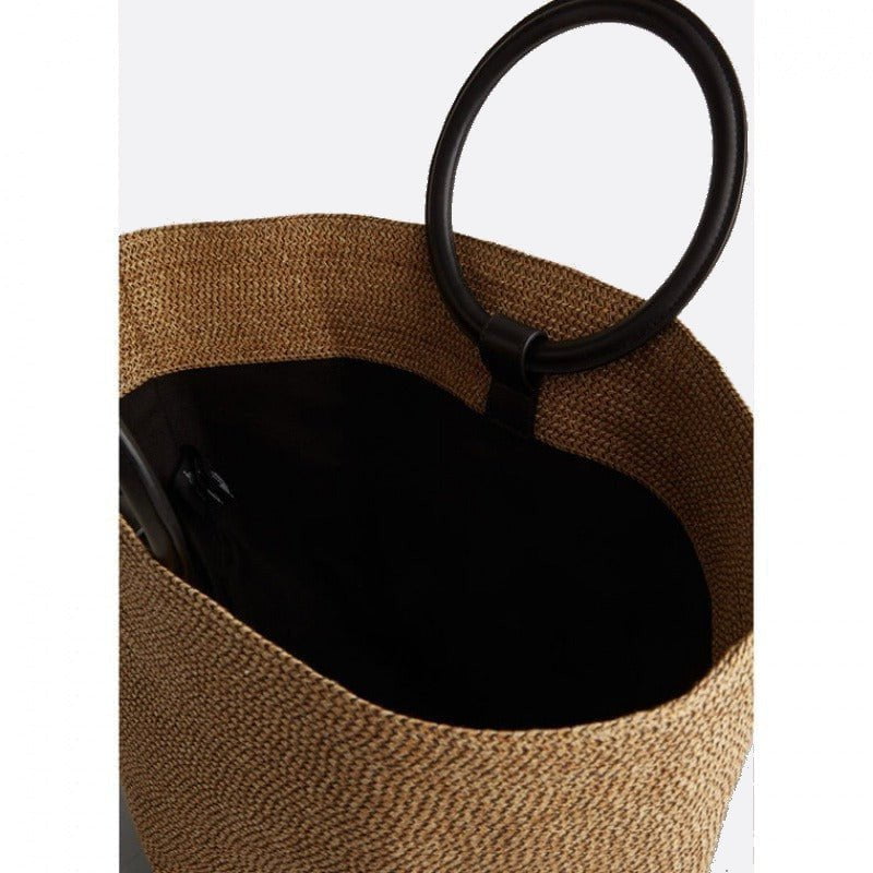 Straw tote bag with leather handle