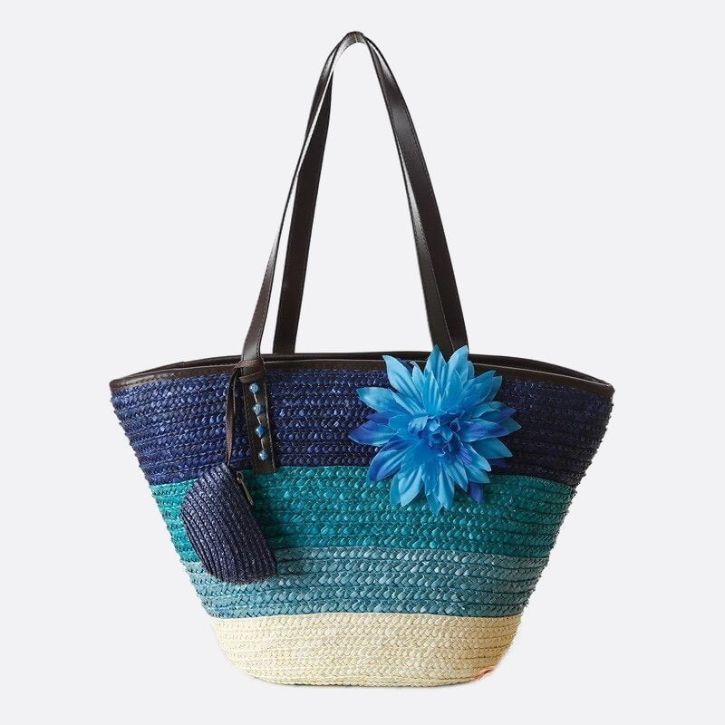 sac cabas paille avec fleur