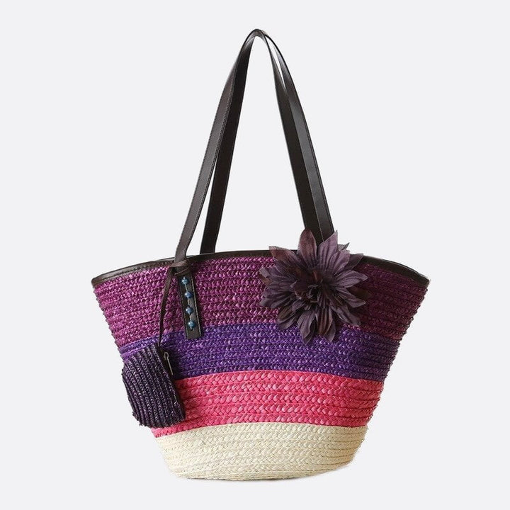 sac cabas paille avec fleur violet