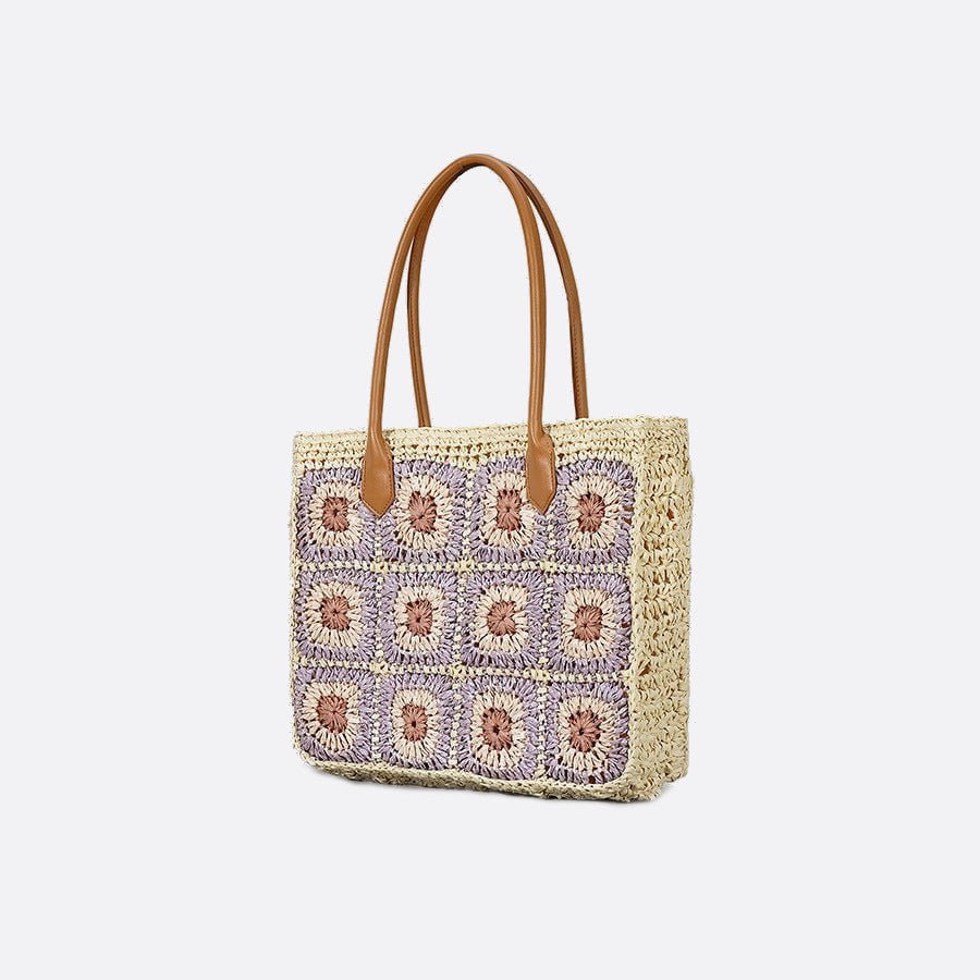 sac cabas paille fleurs crochet