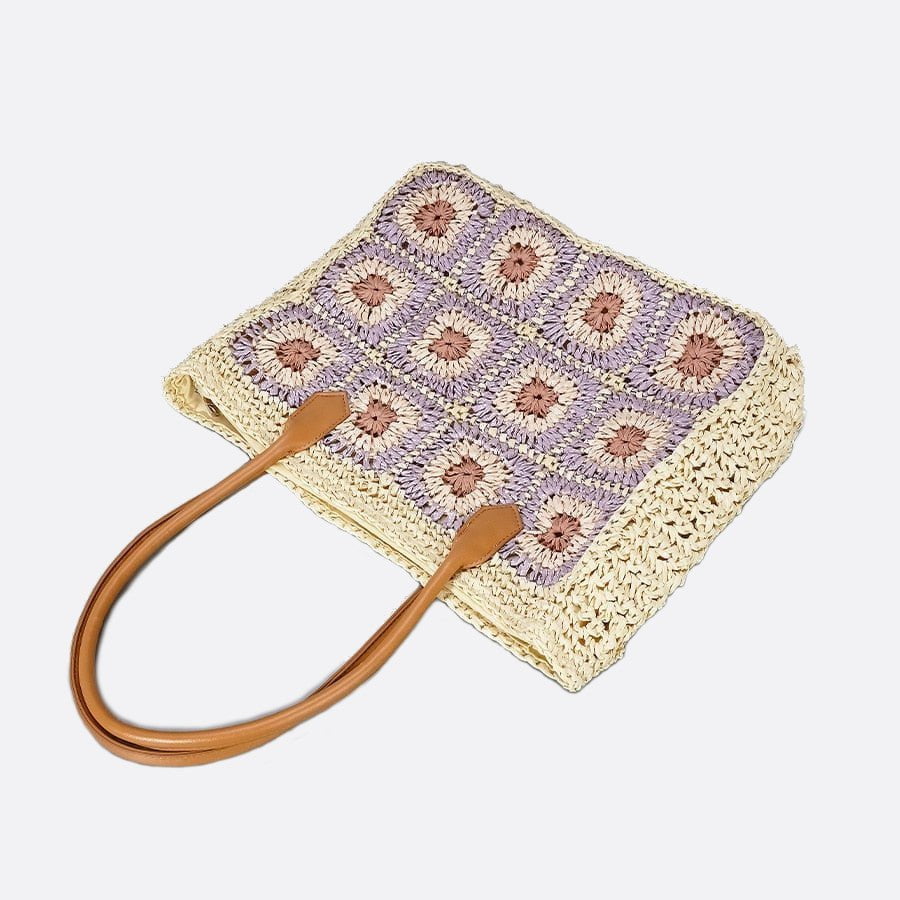 grand sac cabas paille fleurs crochet