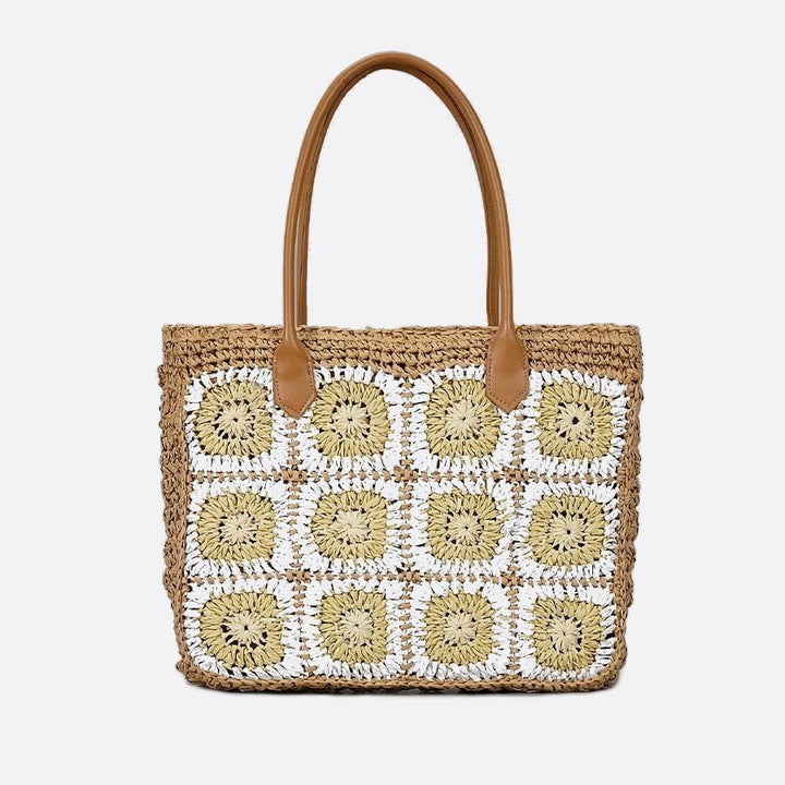 cabas paille fleurs crochet camel